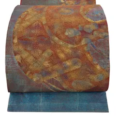 袋帯 秀品 巻物 草花 刺繍 金彩 赤茶 お太鼓柄 正絹 【中古】