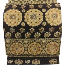 【美品】 袋帯 逸品 手先二通り 華文 動物 金華山織 茶紫 全通 正絹 【中古】