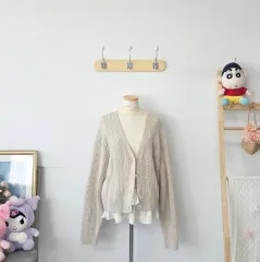 ヴィンテージ アイボリー ケーブル編み ニット カーディガン