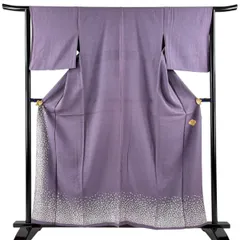 付下げ 身丈159cm 裄丈64cm M 単衣 落款 桜 銀通し 銀彩 紫 正絹 秀品 【中古】