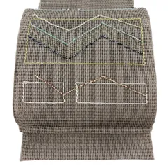 【美品】 名古屋帯 秀品 夏帯 幾何学模様 金糸 薄茶色 正絹 【中古】