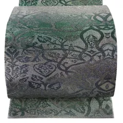 【美品】 袋帯 逸品 佐波理 落款 新佐波理 唐組定 草花 箔 緑 六通 正絹 【中古】のサムネイル