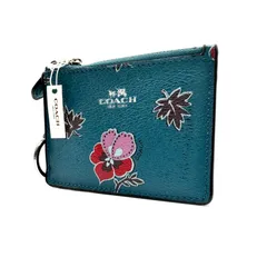 【未使用品】COACH y2k coincase wallet flower turquoise blue leather コーチ 小銭入れ ターコイズブルー 花柄