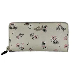 COACH(コーチ) 長財布 - アイボリー×ピンク ラウンドファスナー/花柄