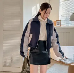 オーバーサイズ バイカラー キルティング アウター ネイビー