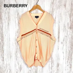 BURBERRY GOLF バーバリーゴルフ ロゴ刺繍 ノバチェック ノースリーブ ニット カーディガン ベスト サーモンピンク メンズ トップスのサムネイル