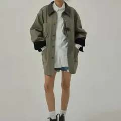 マックウッドガン (Magoodgan) ハンター バイカラー オーバーサイズ ジャケット カーキ