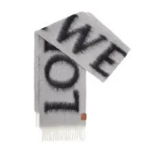 新品 ロエベ Loewe ロゴ ウール モヘア スカーフ マフラー グレー