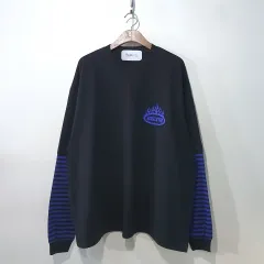 FW新作) ボーダー柄 レイヤード 長袖Tシャツ 2color