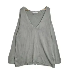 AMERICAN HOLIC ライト グレー Vネック ニット L コットン 100%