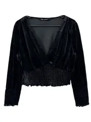 XS ZARA ザラ クロップド ツアーベルベット ブラウス