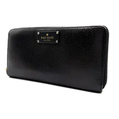 【良品】Kate Spade ケイトスペード 長財布 ブラックレザー 黒 ラウンドファスナー ピグ型押し