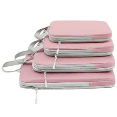 【数量限定】衣類袋 収納バッグ 旅行用圧縮袋 旅行用ポーチ 便利グッズ 4点セット パッキングケース 仕分けバッグ トラベルポーチ ピンク