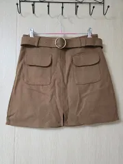 ブラウン ベルト ミニ スカート L