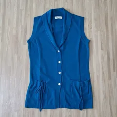 レディース 90 ) Preciouse カシミヤ 青 ベスト カーディガン