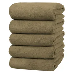 【新着商品】ホテル仕様 マイクロファイバー 大判 60*120cm 5枚セット 高速吸水 バスタオル 速乾 耐久性 抗菌防臭 ふわふわ Joyful 柔らかい 肌触り (ブラウン)