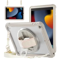 【新品】 ZenRich iPad 第9/8/7世代 ケース,iPad 10.2 ケース 2021/ 2020/ 2019 iPad 9/8/7世代 ケース 肩掛け 360度回転の折り畳スタンド ハンドストラップ 肩掛け付き ペン収納 半透明 全面保護カバー 