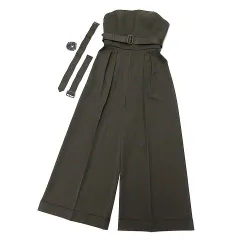 マックスマーラ MAX MARA 白タグ AGGUATI ベルテッド ジャンプスーツ ワイド オールインワン ストレッチ ウール Strapless Jumpsuit 23124601336 カーキ 42