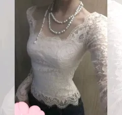 新品/予約購入 シースルー 白 レース 長袖 ブラウス