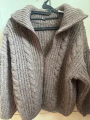 ケーブルニット ジップアップカーディガン ブラウン