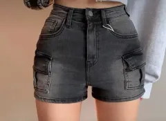 HYPNOTIC ブラックデニム ハイウエスト カーゴ ショートパンツ s