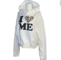 白 I LOVE ME フード付きTシャツ レオパード ハート
