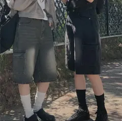 バミューダ カーゴ デニムパンツ ブラックデニム s