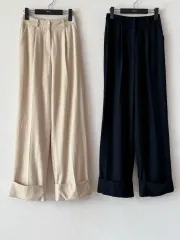 新品 ウール ストレート ワイドパンツ ベージュ/ネイビー