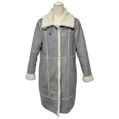 3681 グレー 裏地ファー バックル ロング ムートン コート ジャケット