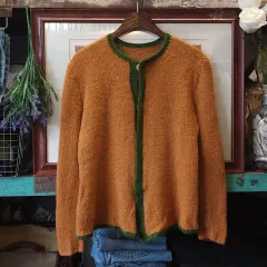 90s フレンチ ハンドメイド ウール カーディガン ニット ジャケット ヴィンテージ カーディガン キャロット色