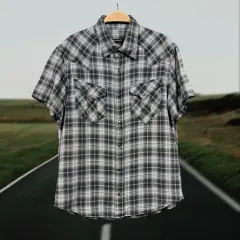 日本 ヴィンテージ グリーン CHECK スナップ ボタン 半袖 ウェスタン シャツ ナード Look
