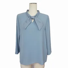 セオリーリュクス theory luxe シャツ ブラウス リボン 七分袖 40 青 ブルー 水色