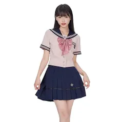 新品 [Mrinoyume] セーラー服 コスプレ 大きいサイズ 半袖 ロングスカート 白心谷 本格的 JK制服 4点セット 未来ノ夢 (ピンク 撫蝶少女 半袖ショート L)のサムネイル