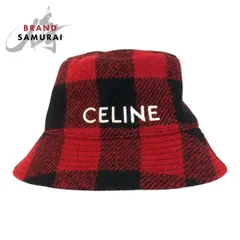 美品 CELINE セリーヌ チェック レッド ウール/ポリエステル/コットン バケットハット レディース 601136【中古】