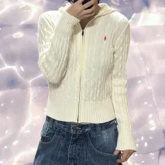 ポロラルフローレン ケーブル編み ニット フードジップアップ アイボリー 白 クリーム