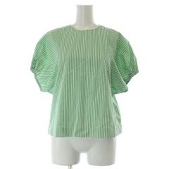 マカフィー MACPHEE トゥモローランド 23SS シャツ ブラウス 36 白 ホワイト 緑 グリーン ストライプ柄 パフスリーブ 半袖 12013101704 /GG