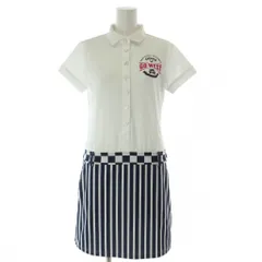 キャロウェイ CALLAWAY ゴルフウェア ワンピース M 白 ホワイト 紺 ネイビー ストライプ柄 ポロ襟 半袖 241-7113800 /GG