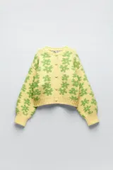 ZARA フラワー ジャカード ニット カーディガン