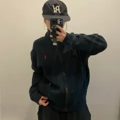 ポロラルフローレン レッドポニー コットン ブラック ジップアップニット