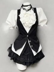 レトロ シャツ + ミニスカート + ベスト ツリーピース セット