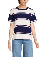 ランズエンド レディース トップス シャツ Tシャツ Lands End Womens Short Sleeve Mariner TShirt Deep sea navy stripes ネイビー