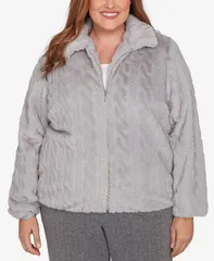 アルフレッド ダナー レディース アウター ジャケット・ブルゾン プラスサイズ ジャケット Alfred Dunner Plus Size Jet Setter Sculpted Zip Up Jacket Gray グレー