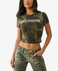 トゥルーレリジョン レディース トップス シャツ Tシャツ True Religion Womens Leopard Crystals Baby TShirt Camo Leopard アニマル