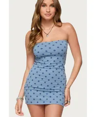 アディクテッド レディース トップス ワンピース ドット柄 ミニワンピース ドット ミニ ストラップレス Edikted Womens Lewis Polka Dot Strapless Mini Dress Blue ブルー