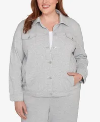 アルフレッド ダナー レディース アウター ジャケット・ブルゾン プラスサイズ ジャケット Alfred Dunner Plus Size Casual Vibe Shimmer Collared Button Jacket Cultivated Pearl