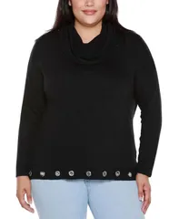 ベルディーニ レディース トップス シャツ プラスサイズ ニット Belldini Plus Size Hacci Cowl Neck Knit Top Black Silver ブラック