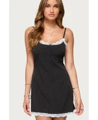 アディクテッド レディース トップス ワンピース ミニワンピース ミニ コントラスト レース Edikted Womens Liel Contrast Lace Pinstripe Mini Dress Blackandwhite ホワイト