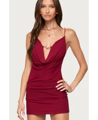アディクテッド レディース トップス ワンピース 背中開き ミニワンピース ミニ Edikted Womens Beaded Cowl Neck Backless Mini Dress Burgundy バーガンディ