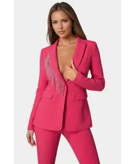 ベベ レディース アウター ジャケット・ブルゾン ブレザー フリンジ Bebe Womens Rhinestone Fringe Tailored Blazer Raspberryのサムネイル
