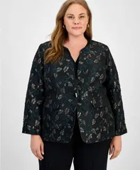 カスパール レディース アウター ジャケット・ブルゾン プラスサイズ トール ブレザー Kasper Plus Size Metallic Jacquard Collarless OneButton Blazer Black Multi ブラック
